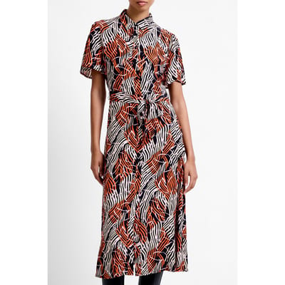French Connection Felicity Lizzy Ss Tie Wst Dres Flame Orange Multi Maat: 12 | Blousejurken Outlet | Dames | Oranje