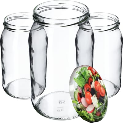 KADAX Weckpotten, 900 ml, inmaakpot om in te doen, inmaakpotten voor schroefdeksel, inmaakpot, bewaarpot, conservenglas (8 stuks, groente)