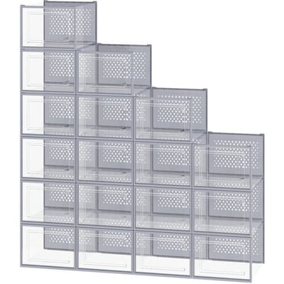 Ochama set van 18 stapelbare opbergdozen voor sportschoenen, opvouwbare schoenenopbergers voor kast, transparant en grijs