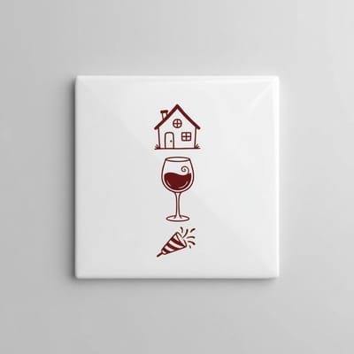 Huisje Wijntje Feestje Icoon Tegel – Minimalistische Nederlandse Feest Wanddecoratie – 15 x 15 cm Keramische Tegel