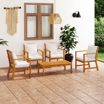 vidaXL - 5-delige - Loungeset - met - kussens - massief - acaciahout
