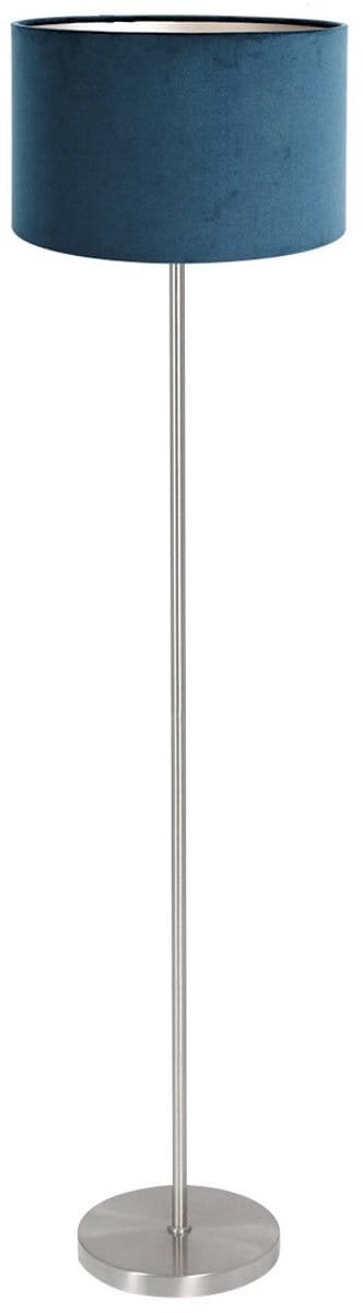 Vloerlamp Noor 4435ST – Geborsteld staal met blauwe velours kap – Trendy design – Mexlite – 144 cm hoog