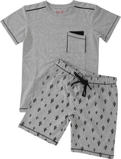 La V Shortama voor jongen- Grijs met cactus print 116-122