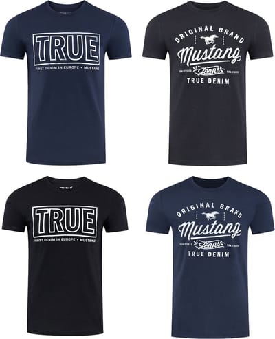 Mustang Heren T-Shirt 4-pack Mustang heren-T-shirt regular fit Veelkleurig M Ronde Hals Volwassenen Opdruk Print Shirts