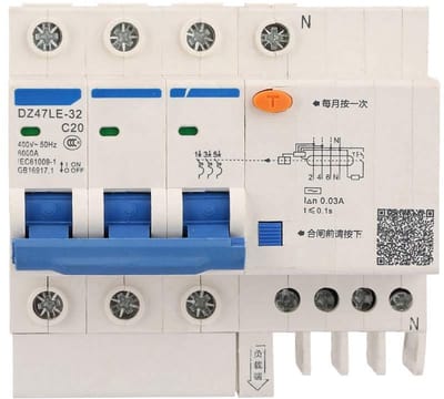 Stroomonderbreker - Aardlekschakelaar - Elektrische Beveiliging - Overstroombeveiliging - 3-polig 20A - Grijs