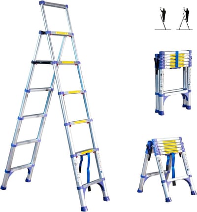 Telescopische ladder - Vouwladder opbergbaar - Klusklare toegang - Compact opvouwbaar - 35 meter hoogte - Zilver