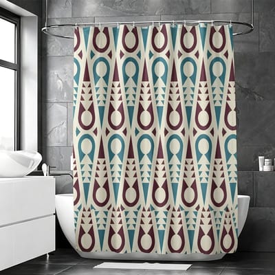 Floraweg douchegordijn, badkamergordijn, retro geometrisch patroon, hoogwaardig materiaal, digitaal bedrukt, schimmelbestendig, inclusief 12 haken, waterdicht, machinewasbaar, polyester, 180 x 200 cm