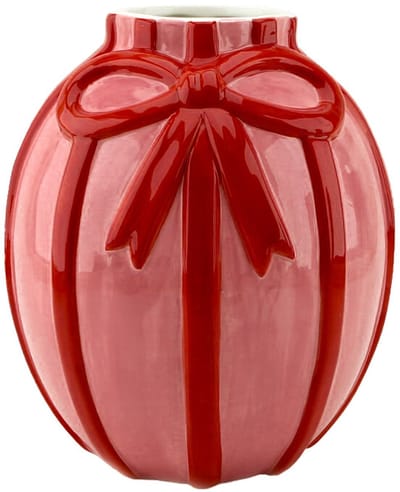 Homebound-Aardewerk vaas-'Strik & streep'-roze-17x17x18.5cm
