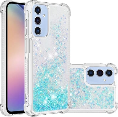 Coverup Hoesje - Geschikt voor Samsung Galaxy A16 Hoesje - Coverup Liquid Glitter Back Cover - Lichtblauw