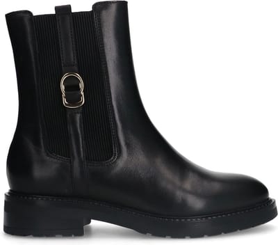 Manfield - Dames - Zwarte leren enkellaarsjes - Maat 37