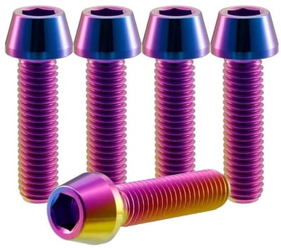 RISON-Titanium 5 stuks titanium fiets voorbouw schroeven M8x1.25x25mm, fiets kegelschroeven conische binnenzeskant schroeven, fiets stam bouten fietsschapschroeven voor mountainbike