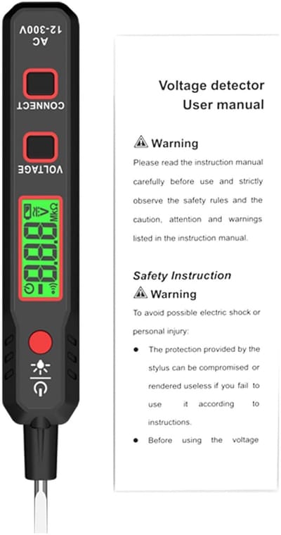 Spanningstester Zaklamp - Meetpen Elektra - Veilig Klussen - Draadgeleiding Detectie - 12-300V AC - Zwart