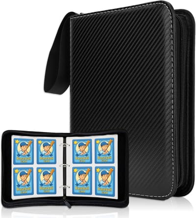 Thijox - Ruilkaartenmap 4 Vakken - 440 Kaarten Organizer - Album voor Sportkaarten - Zwart PU-leer met Zuurvrije Mouwen - Perfect voor Honkbal, Voetba