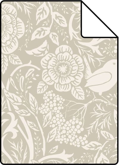 Proefstaal ESTAhome behang bloemen en vogels in art nouveau stijl grijs en wit - 26.5 x 21 cm - 131988-S