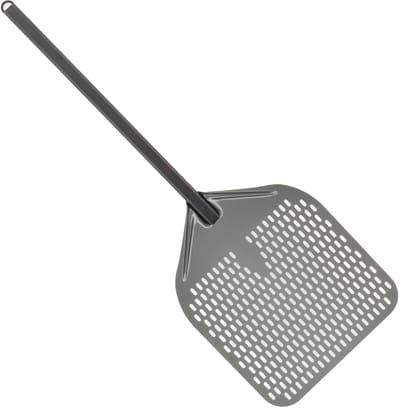 HCB® - Professionele antikleef Pizzaschep - Ø35 cm x 100 cm - Pizza schep van geperforeerd geanodiseerd aluminium - Lichte Pizzaspatel - Draaischep voor pizzaoven en bbq - 0.80 kg - 2267