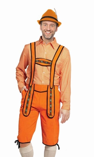 Partychimp Voordelige Lange Oranje Lederhosen Man voor bij EK WK Koningsdag Verkleedkleren Volwassenen Oranje Verkleedkleding Oktoberfest Heren Carnavalskleding Heren Verkleedkleren Volwassenen - Polyester - Maat L