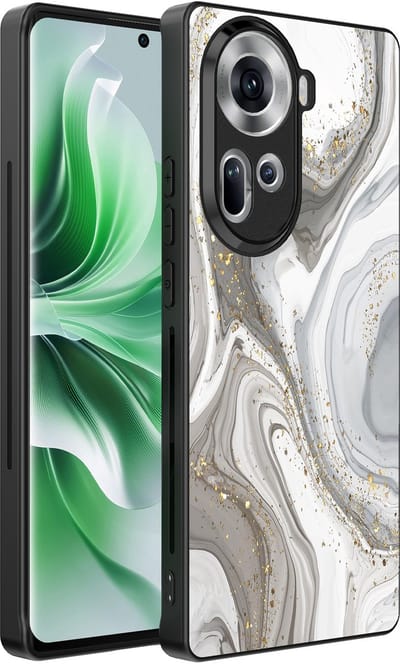 Smartphonica Telefoonhoesje Geschikt voor Oppo Reno 11 met marmer opdruk - TPU backcover case marble design - Zilver geschikt voor Oppo Reno 11