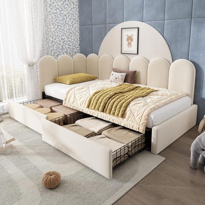 Dagbed met lades - Opbergbed bank - Logeerkamer inrichten - Huidvriendelijk fluweel - 90 x 200 cm - Beige