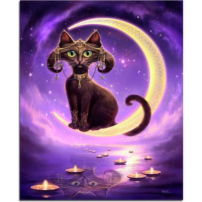 Kat in de maan 5D DIY diamant schilderij volledige ronde diamant borduurwerk 20X30CM purple