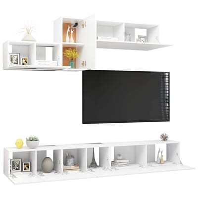 vidaXL - 6-delige - Tv-meubelset - bewerkt - hout - wit