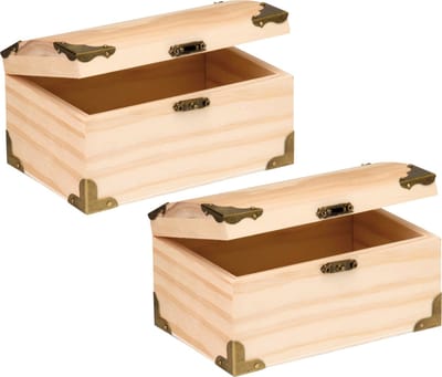 Glorex hobby houten schatkistje met sluiting en deksel - 2x - 15 x 9 x 8 cm - Sieraden/spulletjes/sleutels - kleine kistjes