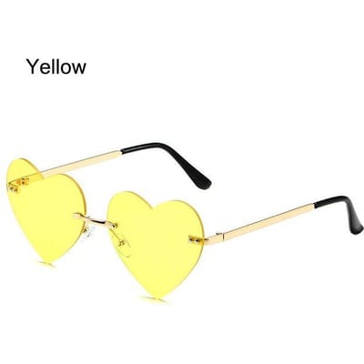 Randloze hart zonnebril Vintage metalen zonnebril voor vrouwen Trendy mode hippie bril voor feest cosplay kostuum geel