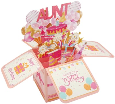 Dailygoods - Gelukkige Verjaardag Tante Pop-up Kaart Grappig Tante Cadeau van Neefje Nichtje, 3D Vouwbare kleurrijke wenskaart papier met envelop Boeket Bloemen Creatieve Vrouwen