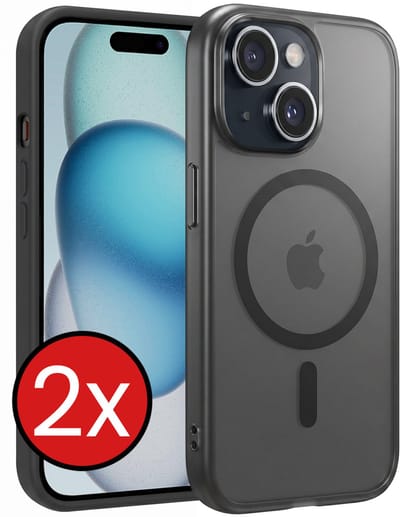 Hoesje - 2 Stuks - Geschikt voor Apple iPhone 15 - Magsafe Compatible - Sterk & Shockproof - Shock Proof Case - Back Cover - Telefoon Hoes - Telefoonhoes - Zwart