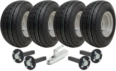 20,5x8,0-10 dubbelassige aanhangwagenbouwpakket, voor de openbare weg, wielen, naaf en asstukken, trekhaak, 750 kg