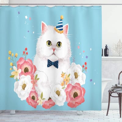 ABAKUHAUS Douchegordijn – Fluffy Katten Grafiek Hemelsblauw – 175x200 cm