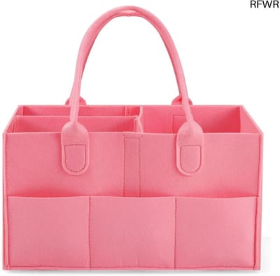 RFWR® Baby Luier Caddy Organizer - Draagbare Opbergmand voor Luiers en Baby Benodigdheden - Perfect voor Kinderslaapkamers en Onderweg - Roze Opvouwbare Organizer