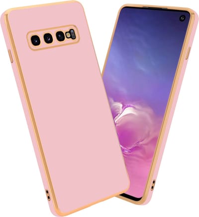 Cadorabo Hoesje geschikt voor Samsung Galaxy S10 4G in Glossy Roze - Goud - Beschermhoes Case Cover van flexibel TPU-silicone en met camerabescherming