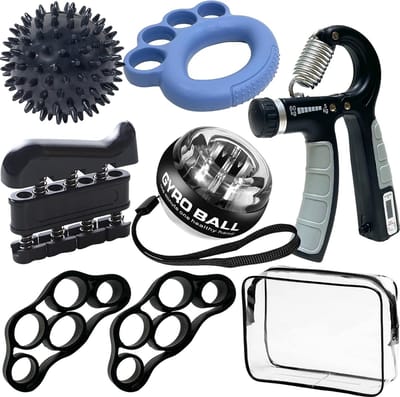 Handtrainer, onderarmtrainer, vingertrainer, set, anti-stress bal, handtrainingsapparaat, vingertracker, vingertraining, gyroscopische bal