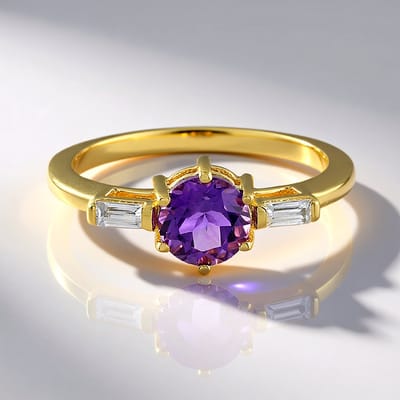 Cavill - Zilveren Ring met Siberische Amethist 1,123 ct en Cambodjaanse Zirkonen - 925 Sterling Zilver Verguld - Elegante Paarse Edelsteen Ring Dames