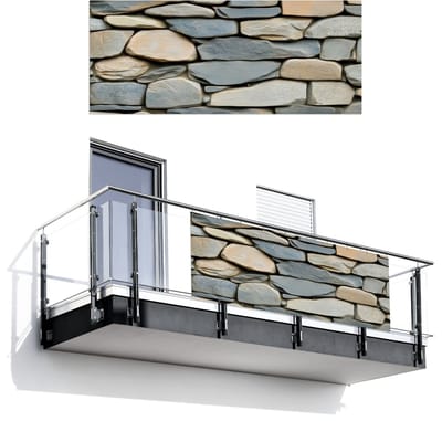 Balkonscherm 300x120 cm - Balkonposter Stenen - Rustiek - Grijs - Balkon scherm decoratie - Balkonschermen - Balkondoek zonnescherm