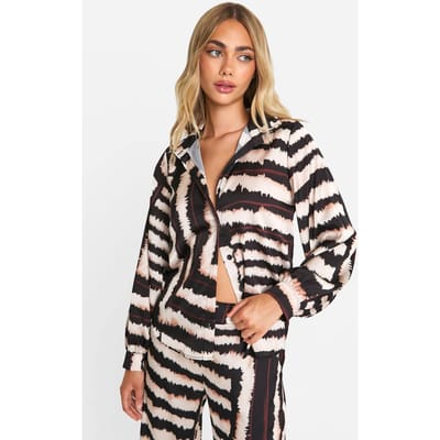 boohoo Dames Grote schaal tonale tie-dye ruimvallend overhemd | Black | Maat: 6