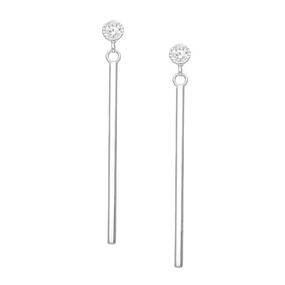 EAR IT UP - Oorbellen - Bar - Push back oorknopjes - 925 sterling zilver - Zirkonia - Kastzetting - 41 x 4 mm - 1 paar