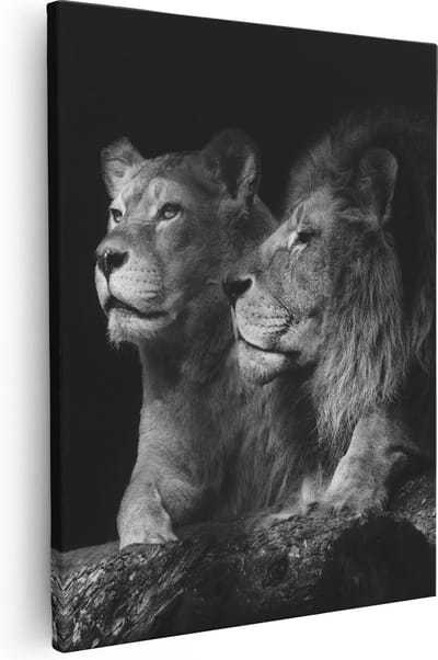 Artaza Canvas Schilderij Leeuwenfamilie - 40x50 cm - Wanddecoratie Dierenkop - Muurdecoratie Woonkamer - Kamer Accessoires