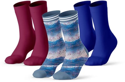 Sock My Feet - Sokken Dames - 3-Pack - Maat 36-38 - Duurzaam & Naadloos - Pink Bike Print & Effen