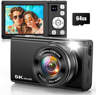 Kiekz Fotocamera 96MP - Digitale Camera 5K - Compactcamera - 6x Optische Zoom - Fototoestel - Autofocus - Ideaal voor Kinderen en Beginners - Incl. 64GB Micro SD Kaart