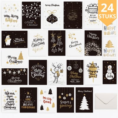 Twenty4seven® Kerstkaarten 24 Stuks met Enveloppen - Luxe Kerst Wenskaarten 22x16,5 cm - Nieuwjaarskaarten & Ansichtkaarten - XL Formaat