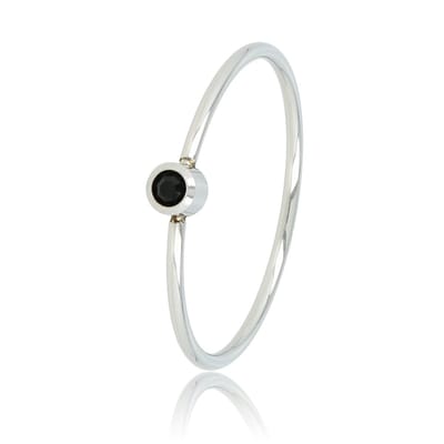 My Bendel - Betekenisring Zilverkleurig met Zwarte Steen - Zilverkleurige Aanschuifring - Zwart Zirkonia - Stainless Steel - met Luxe Cadeauverpakking | Sieraden Voor Dames | Maat 16.00 Mm / Maat 50