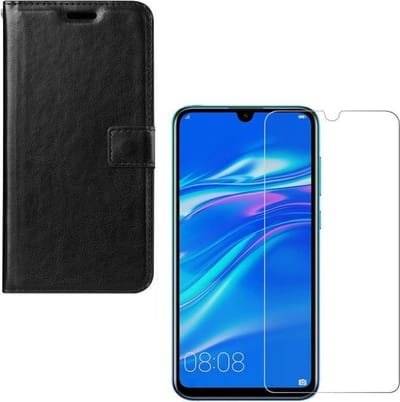 Geschikt voor: Huawei P Smart 2019 Portemonnee hoesjezwart met 2 stuks Glas Screen protector