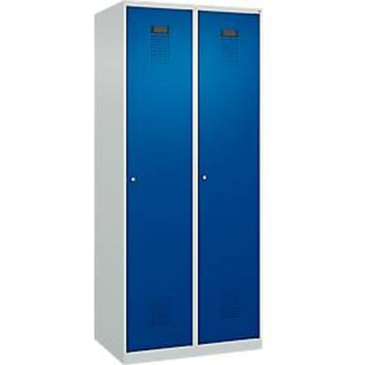 C+P Evolo Plus garderobekast, 2 vakken, 400 mm breed, cilinderslot, soft-close, B 800 x D 500 x H 1850 mm, lichtgrijs/gentiaanblauw