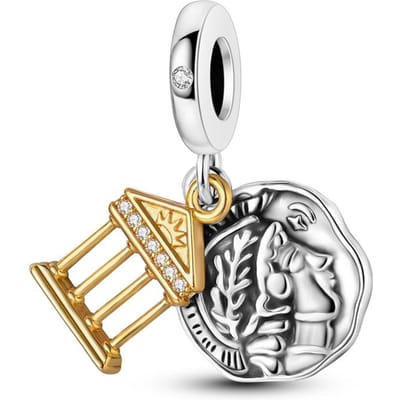 Authentiek Origineel Koperen Metaal Gouden Tempel En Athena Munt Dubbele Bedel Component Compatibel Met Armband Hoge Kwaliteit Fijne Sieraden Dames white