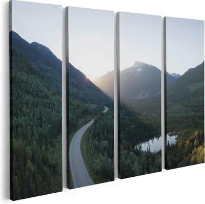 Artaza Canvas Schilderij Vierluik Weg Door Het Bergen Landschap  - 80x60 - Foto Op Canvas - Canvas Print