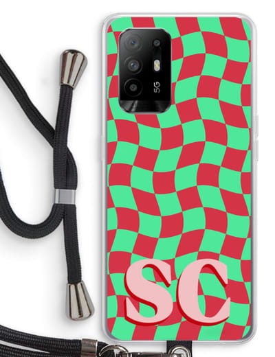 Gepersonaliseerd - Case Company® - Hoesje met koord geschikt voor Oppo A94 5G hoesje met Koord - Grid Monogram - Telefoonhoesje met Zwart Koord - Bescherming aan alle Kanten en Over de Schermrand