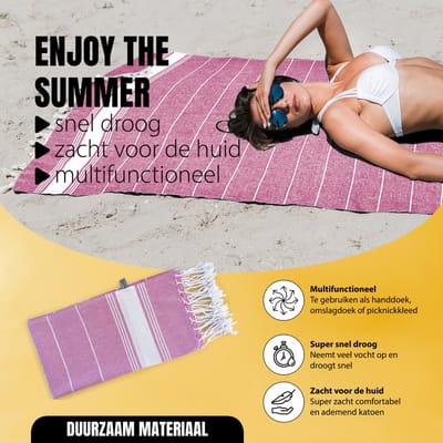 Eleganzzz Hamamdoek 90x180cm - Pink - Saunadoek - Strandhanddoek - Yogadoek - Spadoek - Omslagdoek - Strandlaken - Zacht - Lichtgewicht - Sneldrogend