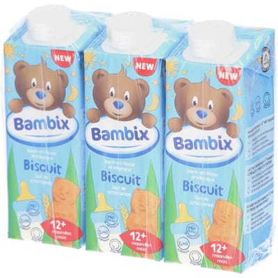 Bambix Drinkpapje Biscuits Babyvoeding - Zachte graanpap met biscuittjes voor baby's vanaf 12 maanden, verpakking 3x250ML