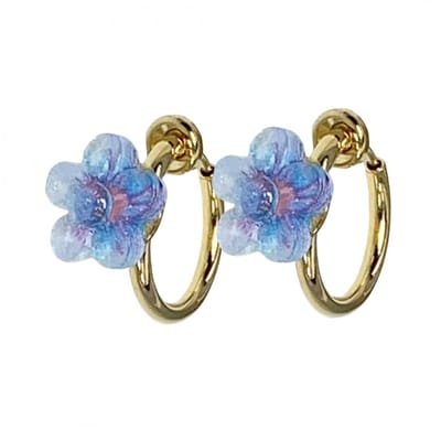 Klem oorringen - Blauwe bloem - goudkleurig - geen gaatje- Charme Bijoux